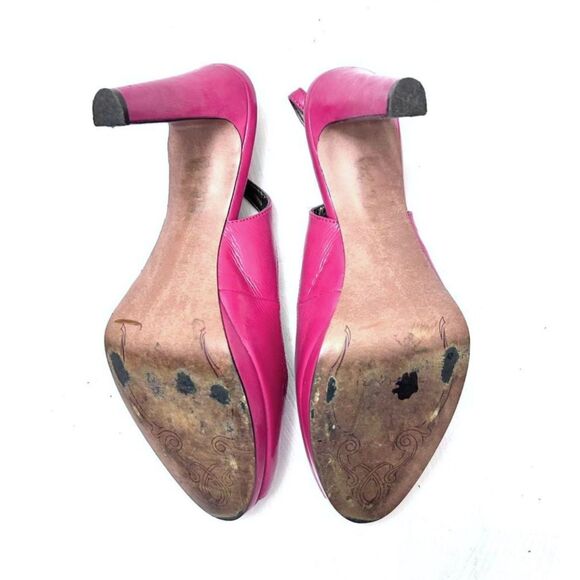 Vintage Elie Tahari Magenta Leather Peep Toe Slingback Platform Heels - Size 9 - Picture 8 of 8